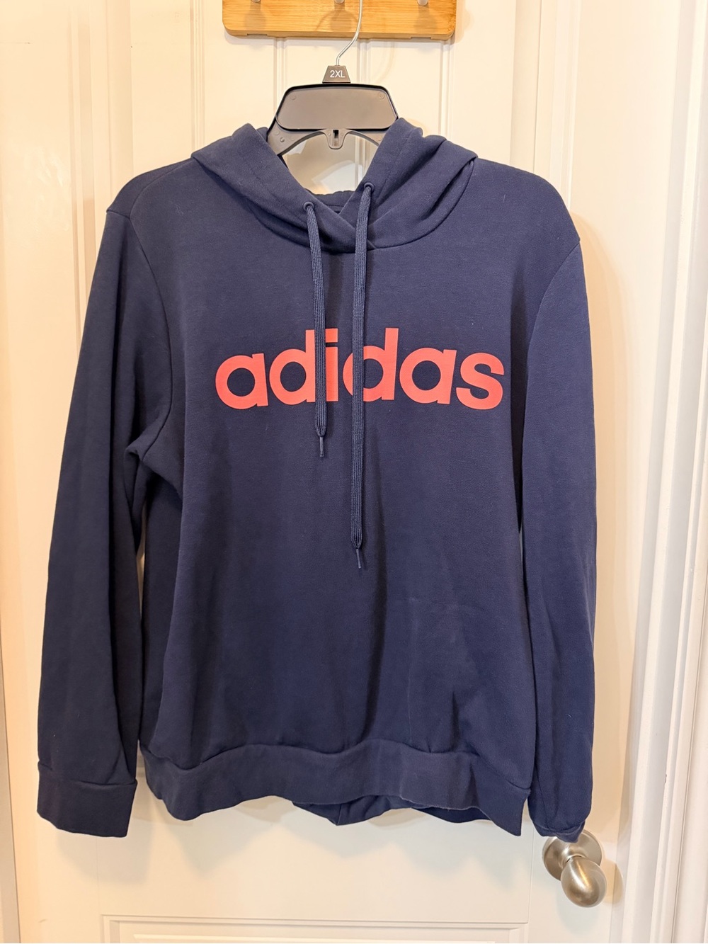 adidas Navy Hoodie with Coral Pink Logo - Women's Crew Sweatshirt